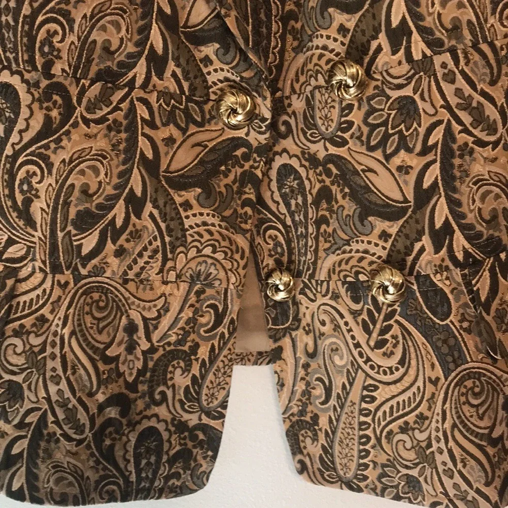 Express Women's 10 Blazer Gold Brown Paisley‎ Metallic Brocade Double Breasted